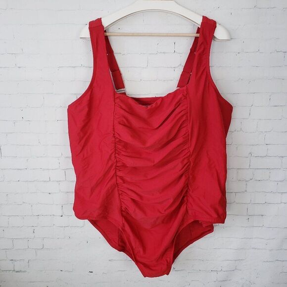Universal Standard One-piece Swimsuit XL Plus Size 26 - 28 Red Ruched - Picture 1 of 9